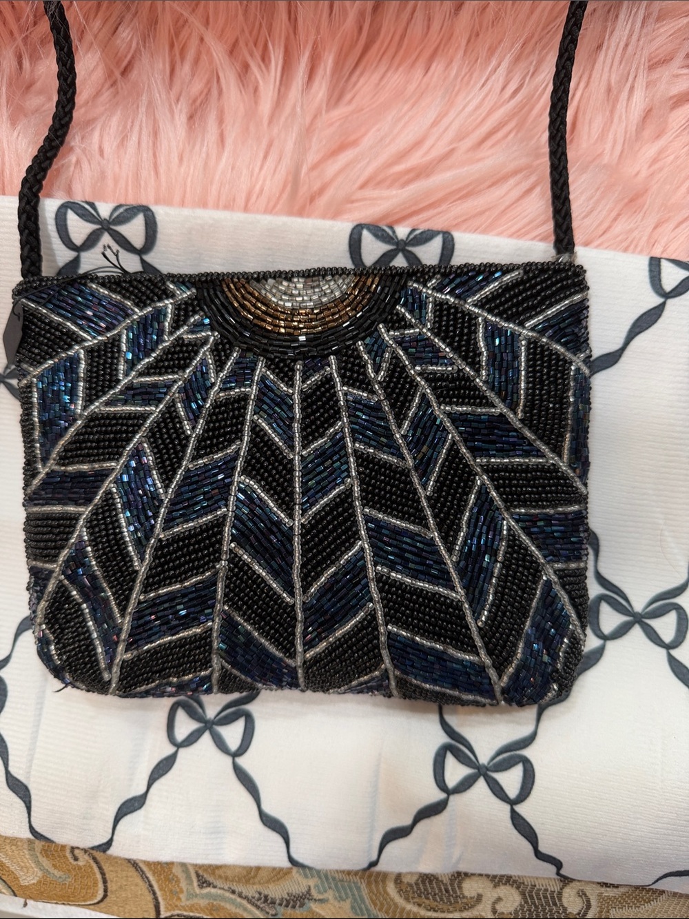 Beaded Black Evening Crossbody Bag
